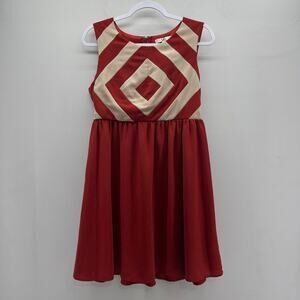 YA Los Angeles Fit Flare Dress Womens Large Burnt Orange‎ Geometric Sleeveless